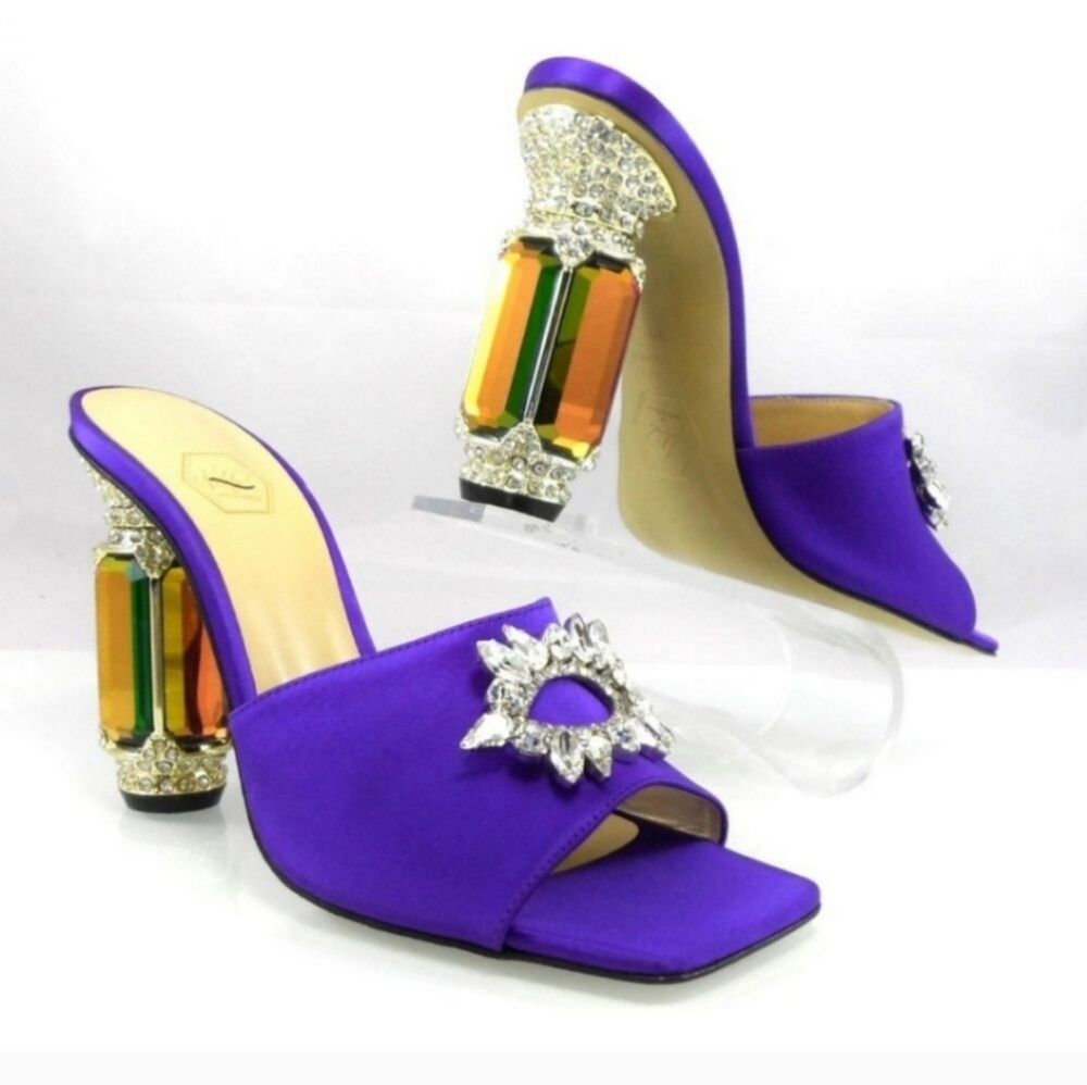 Nalebe Aurum 100MM Crystal Embellished Satin Mules Size 39